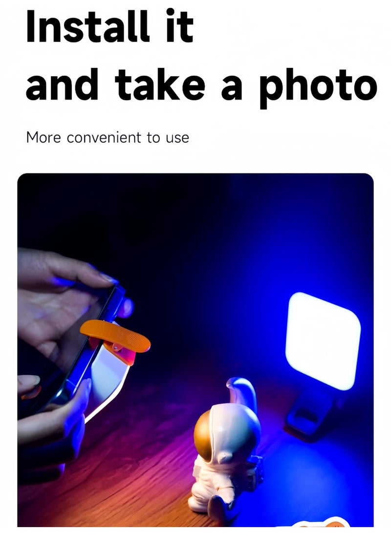 FlashHawk Mini Tri-colors LED Video Light, 2500K-9000K Adjustable Color Temperature, 2000mAh Rechargeable Battery with Fun Graffiti Design, Clip-On/Hot Shoe Mount for Phone Camera Vlogging Photography, Portable Selfie Fill Light - White - Image 4